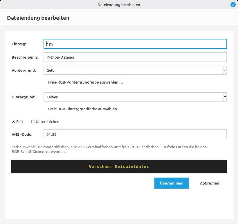 Dialog Dateiendung bearbeiten