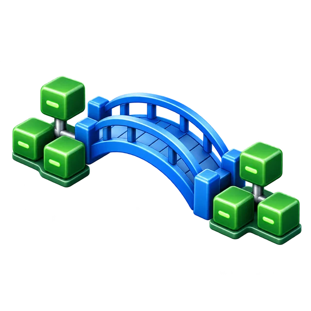 Brücke zwischen zwei Gruppen von Bausteinen für den Wechsel zwischen Systemen.